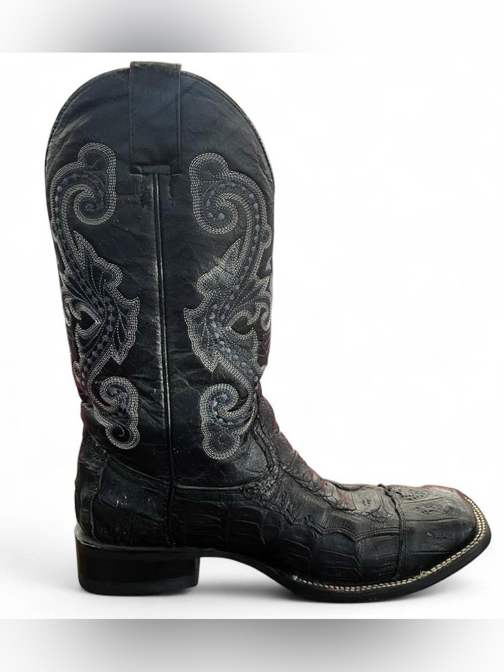 Mens Rogers Boots Black Genuine Caiman Leather Western Boots size 10 EE